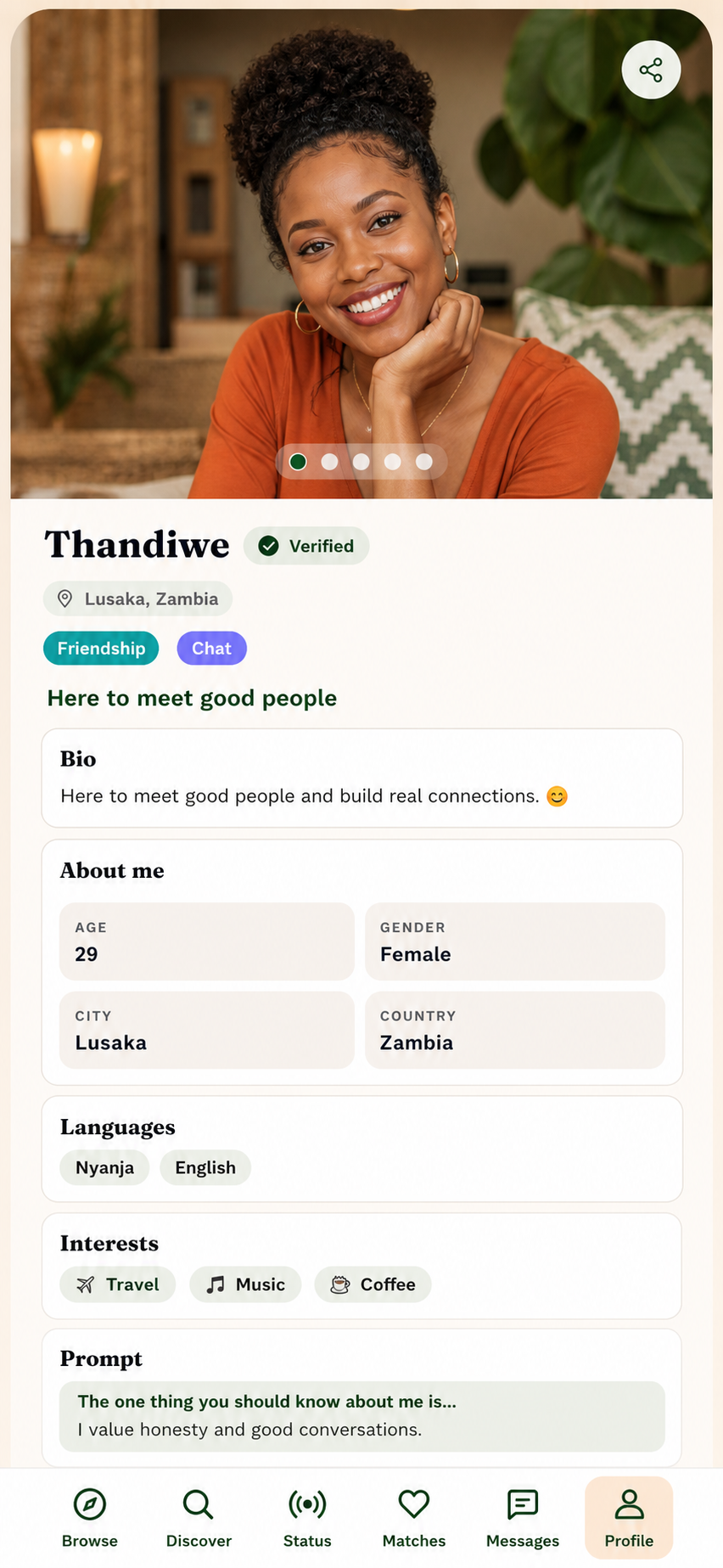 profile prompts and interests being filled in